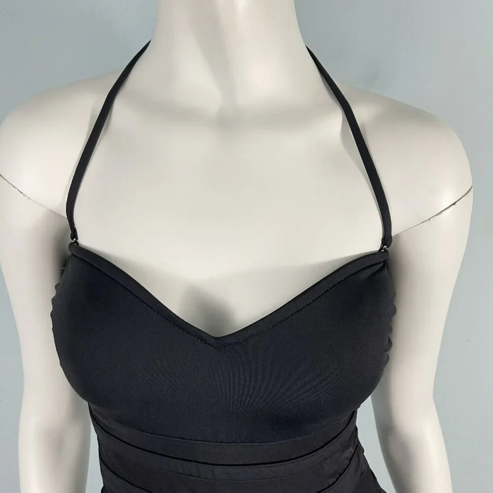 La Blanca‎ Halter Sheer Striped Slimming One Piece Swimwear Black Size 10